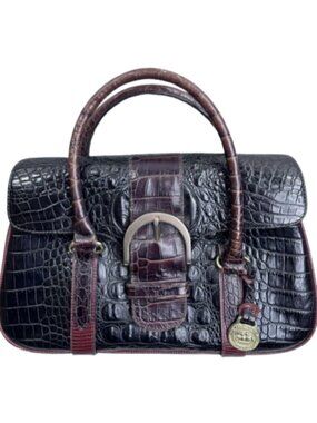 Vintage Brahmin Tri-color Croc-embossed Italian Leather Satchel Handbag
